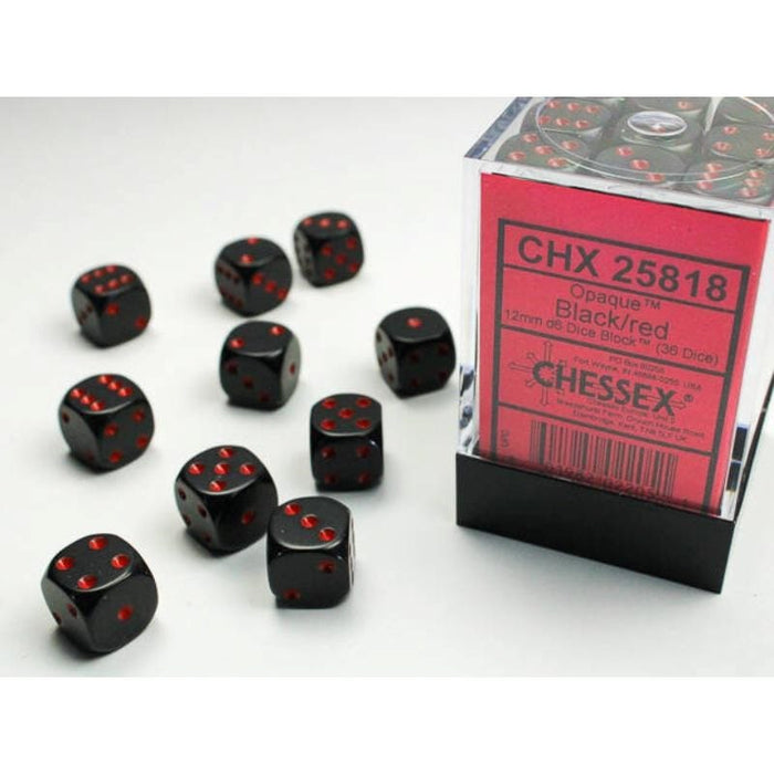 Dice - Chessex 12mm 36 D6 Opaque Black/Red