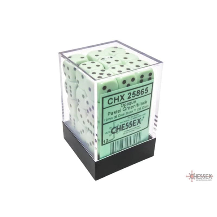 Dice - Chessex 12mm 36 D6 - Opaque Pastel Green/Black