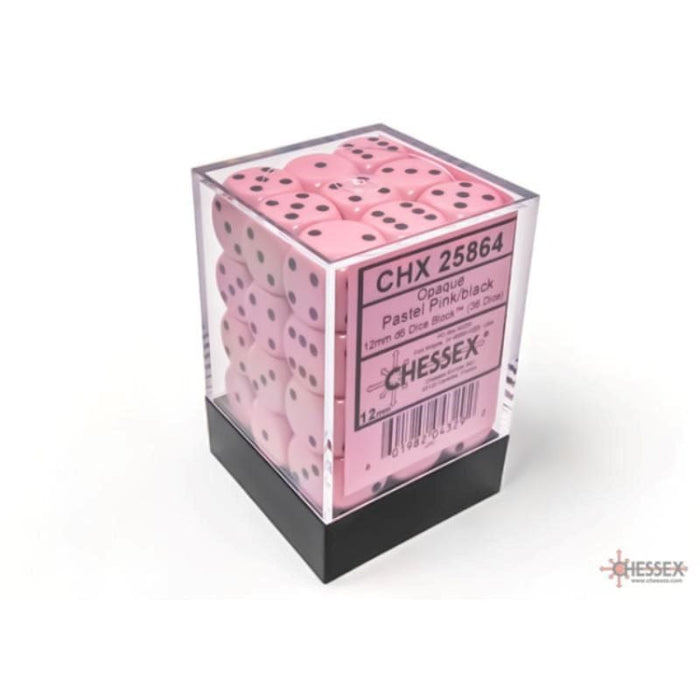 Dice - Chessex 12mm 36 D6 - Opaque Pastel Pink/Black