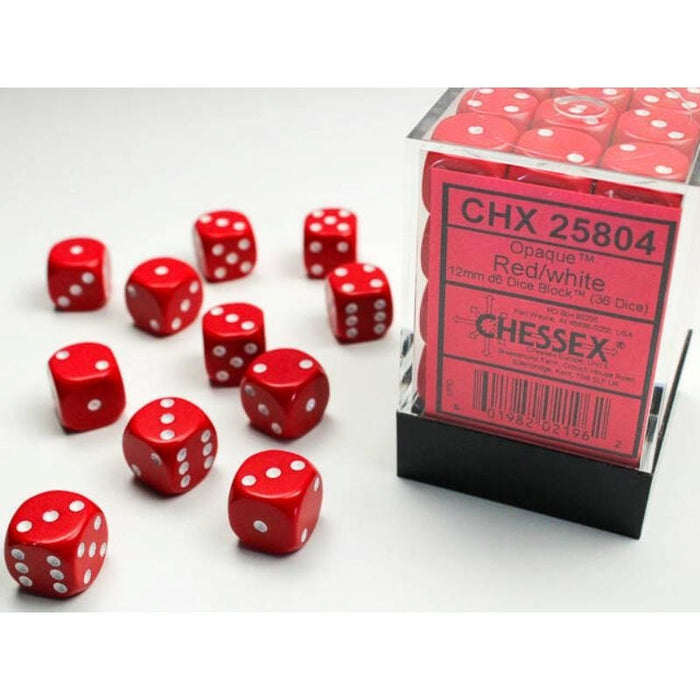 Dice - Chessex 12mm 36 D6 Opaque Red/White