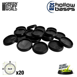 Greenstuff World Hobby GSW - Hollow Plastic Bases - Black 25mm