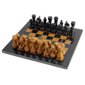 Marble Wholesale Classic Games Chess Set - Marble 30cm - Black & Golden with Storage Box