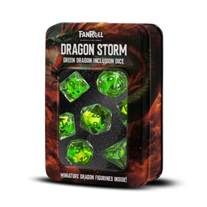 Dice - Dragon Storm Silicone Polyhedrals - Green Dragon Inclusion (MDG)