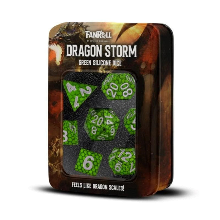 Dice - Dragon Storm Silicone Polyhedrals - Green Dragon Scales (MDG)