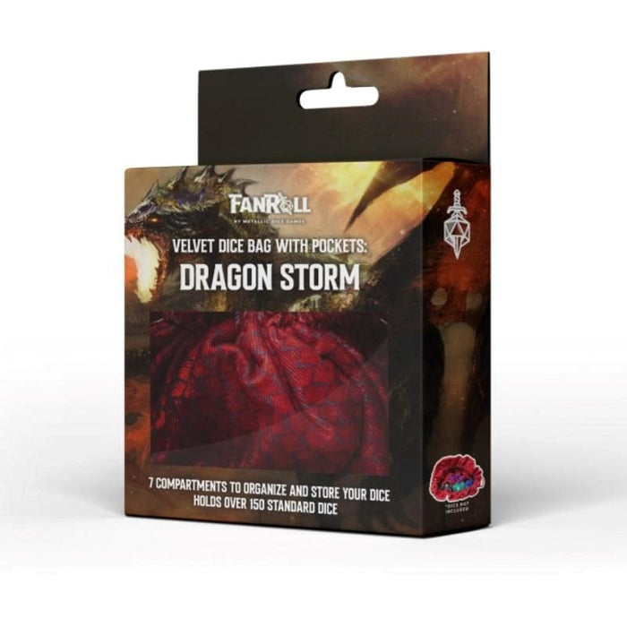 Velvet Compartment Dice Bag with Pockets - Dragon Storm - Red Dragon Scales (MDG)