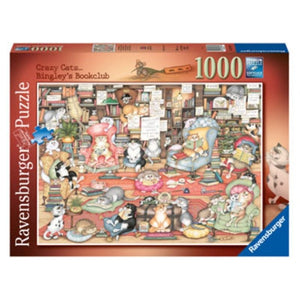 Ravensburger Jigsaws Crazy Cats - Bingley's Bookclub (1000pc) Ravensburger