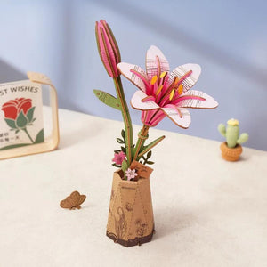 Robotime Construction Puzzles DIY Wood Bloom - Pink Lily